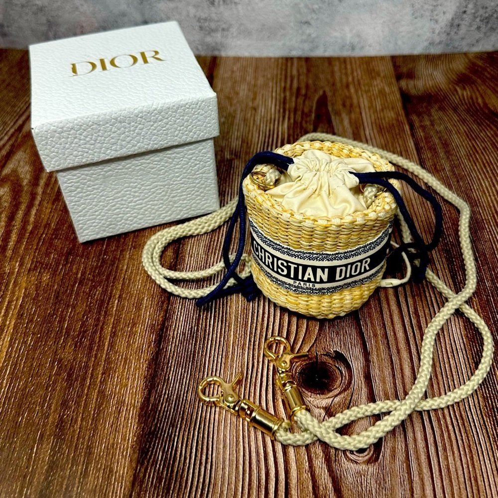 Christian Dior Diorivea Drawstring Raffia Bucket Bag COA NIB​​